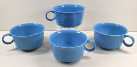(4) Mikasa Reef Blue Soup Mugs Set Vintage Terra Stone Embossed Rings CN... - £38.96 GBP