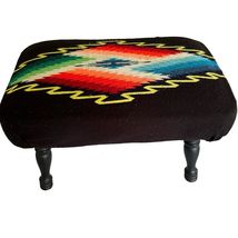 Black Boho Tribal Aztec Mexican Blanket Footstool 16x11x10 Red Green Blu... - $446.42 MXN