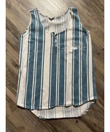 Vtg 90&#39;s Henley Tank Top Gimmie Women&#39;s Size Large Blue Stripe Beach Sur... - $19.24