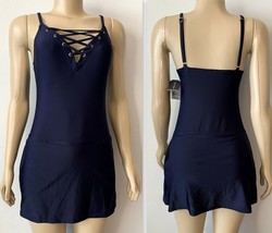 Nautica Women&#39;s Solid Lace-Up Swimdress with Pockets, Navy Size S - $35.25