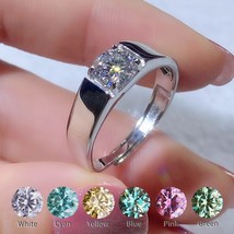 1-3CT Real Moissanite Ring For Men Classic Color Blue Pink Yellow Green Cyan S92 - £105.35 GBP