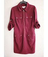Michael Kors Burgundy 3/4-Sleeve Zippered Shirt Dress Size: Large - $425.91 MXN