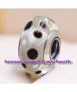 925 Sterling Silver Handmade Glass Bead Black &amp; White Bubbles Murano Gla... - €5,34 EUR