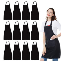 12 Pack Bib Apron - Unisex Black Apron Bulk with 2 Roomy Pockets Machine... - $94.76