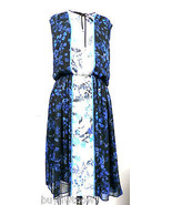 Adrianna Papel Summer Border Print Dress Blue Floral Chiffon NWT $120 S & M - $35.45