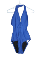 Love My Curves Women&#39;s Blue One Piece Swimsuit Tie Front Halter Size 16 ... - $22.50