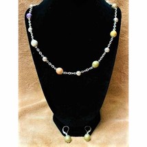 Vintage Sterling Silver Frosted Bead Necklace &amp; Matching Dangle Earring Set - $23.76