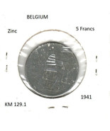 Belgium 5 Francs, 1941, zinc, KM 129.1 - $1.37 CAD