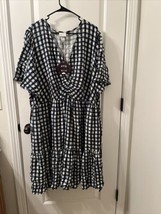 Ava &amp; Viv  Women&#39;s Checked Swing Dress Blue &amp; Cream Gingham Pockets Plus Size 4X - £35.01 GBP