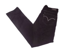 Levis Mid Rise Skinny Jeans Womens Size 4M 37x32 Black Embroidered Straight Leg - £15.00 GBP