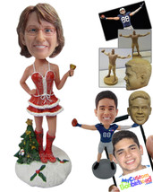 Personalized Bobblehead Woman In Naughty Christmas Outfit Ringing The Bell - Hol - £72.96 GBP