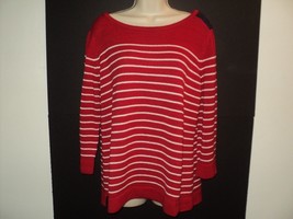 Nomadic Traders Xl Size X Large Sweater Boat Neck Red/White Stripes 3/4 Sleeves - £21.15 GBP