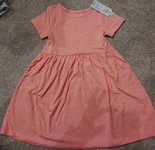Cat &amp; Jack Toddler Girl Fit &amp; Flare Short Sleeve Dress Neon Peach Size 5T New - £3.91 GBP