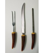 Crown Crest Sheffield England 3PC Carving Set Knife Fork - Stainless Steel - $29.58 CAD