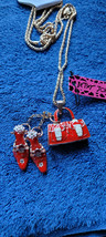 New Betsey Johnson Necklace Purse Red Dangle Shoes Shiny Collectible Decorative - £11.79 GBP