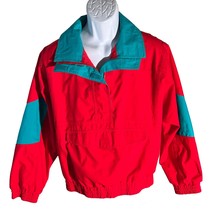 Vintage Eddie Baurer Women&#39;s Long Sleeve 1/2 Zip Polyester Jacket Red Green Smal - £23.19 GBP