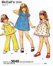 Girl&#39;s Dress Or Top &amp; Pants Vintage 1973 Mc Call&#39;s Pattern 3646 Size 3 Uncut - £9.43 GBP