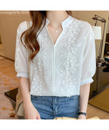 White Cotton Embroidered Half Sleeve Top - $65.55