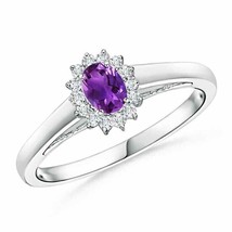 ANGARA Princess Diana Inspired Amethyst Ring with Diamond Halo - £789.58 GBP