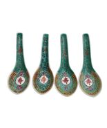 Set Of 4 Vintage Chinese Ceramic Soup Spoons With Green &amp; Red Intricate ... - $613.27 MXN