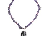 Purple Amethyst Stone Necklace Oval Pendant Natural Rock Polished 925 Ch... - $17.77