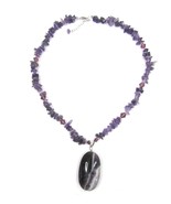Purple Amethyst Stone Necklace Oval Pendant Natural Rock Polished 925 Ch... - £14.08 GBP