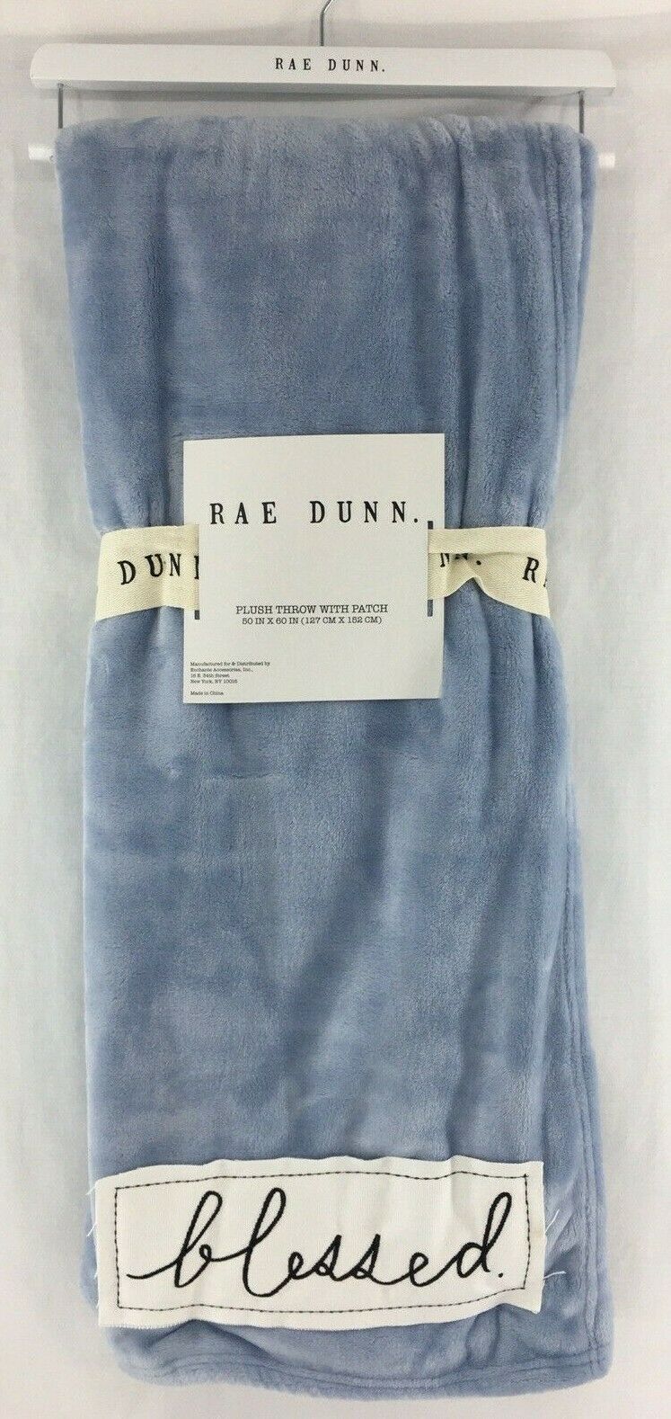 Rae Dunn BLESSED Cozy Soft Plush Throw Blanket Solid Light Blue 50