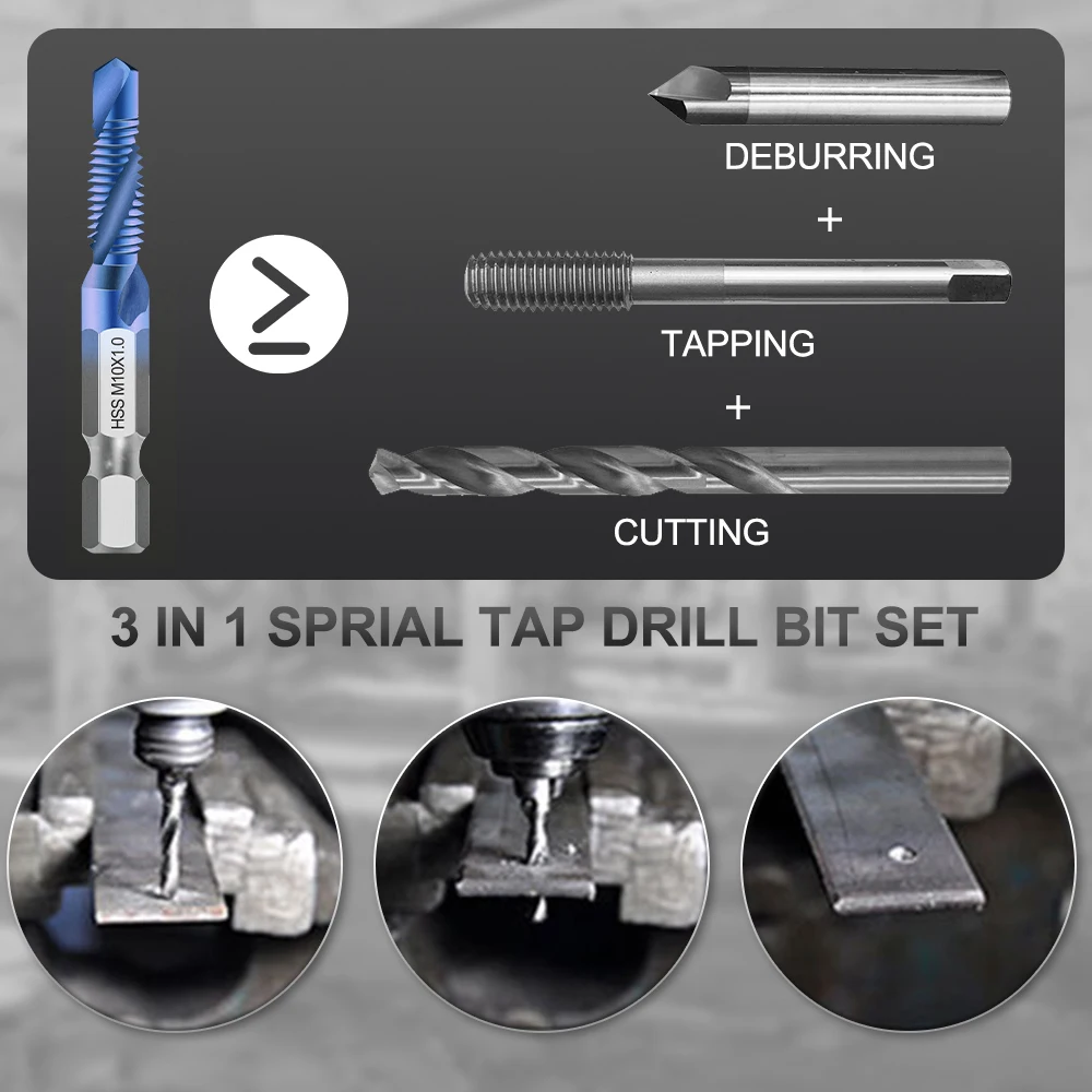 Sporting Metric Thread Tap Drill Bits Set Titanium Plated HSS Screw Thread Bit C - £26.37 GBP