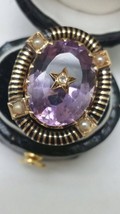 1860s  Victorian  Enamel 14kt Gold 10ct Huge Natural Amethyst  Seed Pear... - $2,605.50