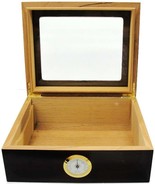 Cigar Tobacco Humidor In Box Hydrometer 10.5&quot;x9&quot;x4.25&quot; Wood Veneer Glass... - $53.44