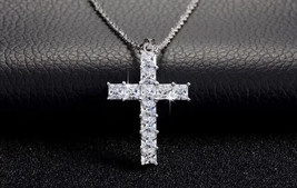 3Ct Princess Cut Simulated Moissanite Cross Pendant 14k White Gold Plated Silver - £80.92 GBP