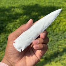 5.5–6&quot; Unique White Jade Glass Arrowhead Handmade Crescent Crystal Spear... - $14.85+