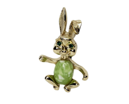 Vintage Jelly Belly Brooch Bunny Green Pin Birthstone Rabbit Gold Tone - $371.47 MXN