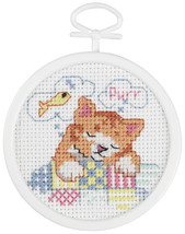 Janlynn Mini Counted Cross Stitch Kit 2.5&quot; Round-Dreaming Kitty (18 Count) - £10.97 GBP