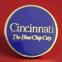 Cincinnati The Blue Chip City Pin Vintage Travel Souvenir Metal Gold Ton... - $14.34