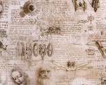 Cotton Words Script Leonardo Da Vinci Antique Fabric Print by the Yard D... - $11.95