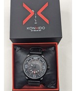 KONXIDO Mens Black Red Accents w/ black Leather Band Analog Quartz Watch... - £19.01 GBP