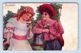Sweetheart Gets a Flower From Her Dandy Beau Valentines Day 1907 DB Postcard K14 - £3.36 GBP