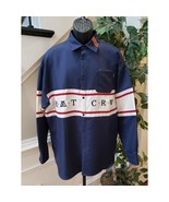 RATCRW Navy Blue Colorblock Button Shirt Men&#39;s L 100% Polyester Long Sle... - $88.01 CAD