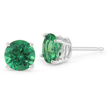 3.00 Ct 7mm 14K White Gold Green Emerald Round Shape Stud Earrings Push Back - £31.12 GBP