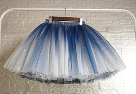 Women Girl Short Frozen Tutu Skirt Silver Blue Layered Puffy Tutu Skirt Holiday image 2