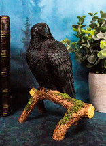 Gothic Raven Crow Perching On Tree Branch Scavenger Bird Figurine 5.75&quot; High - £23.17 GBP
