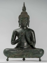 Antique Khmer Style Bronze Seated Double Teaching Buddha Statue - 50cm/20&quot; - £1,163.40 GBP