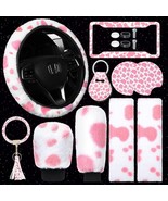 10 Pieces Cow Print Car Accessories Set Cow Fluffy Plush Steering Wheel ... - €28,57 EUR
