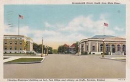 Parsons Kansas KS Postcard 1945 Municipal Building Post Office Library - $2.99