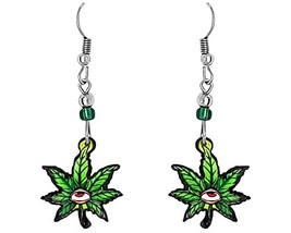 Evil Eye Pot Leaf Hemp Graphic Dangle Earrings - Psychedelic Fashion Handmade Je - £9.48 GBP