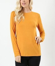 MSRP $25 Zenana Ash Mustard Crewneck Long-Sleeve Tee Size Medium NWOT - £8.50 GBP