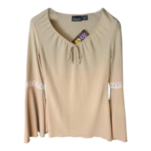 No Boundaries Womens Blouse Beige Camel Flare Sleeve Stretch Lace Juniors S New - £8.92 GBP