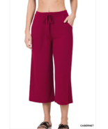  Zenana M Premium  Stretch Jersey Tie Waist Wide Leg Cropped Lounge Pants - £11.84 GBP