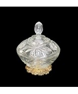Vintage Etched Crystal Candy Dish w Lid Brass Pedestal Footed No. 664 - $928.97 MXN